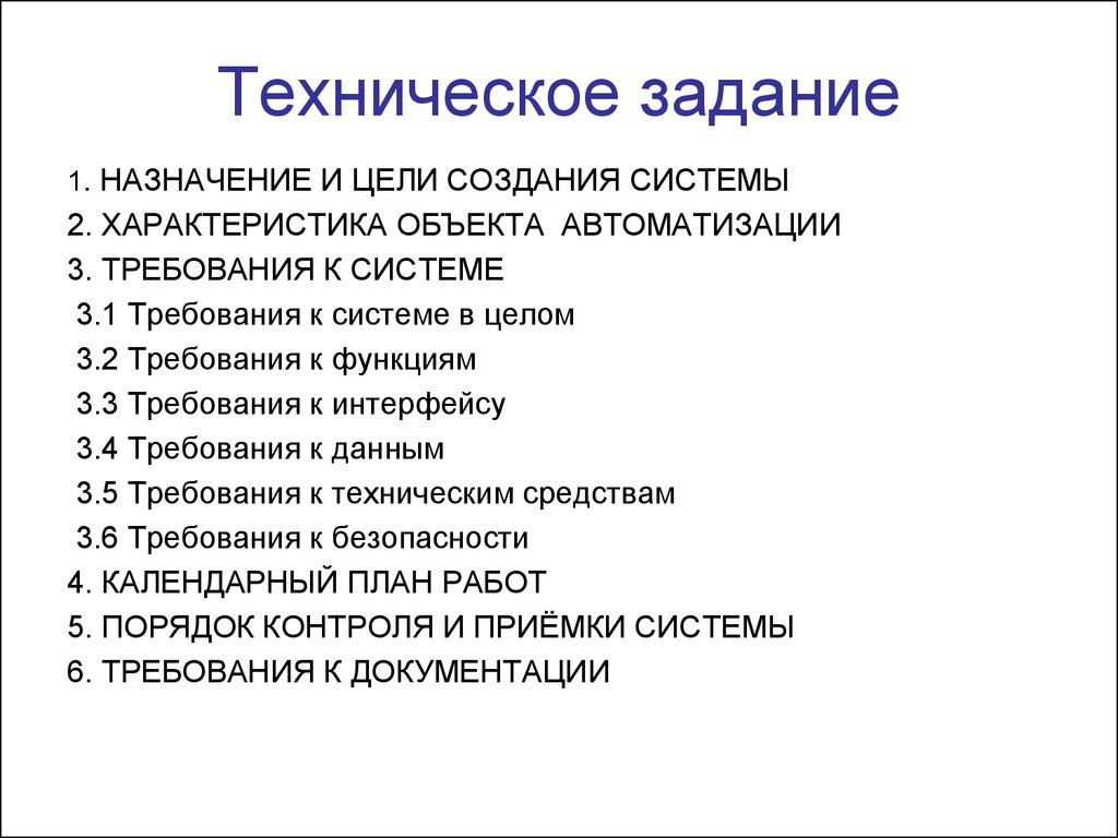 Техническое задание презентация