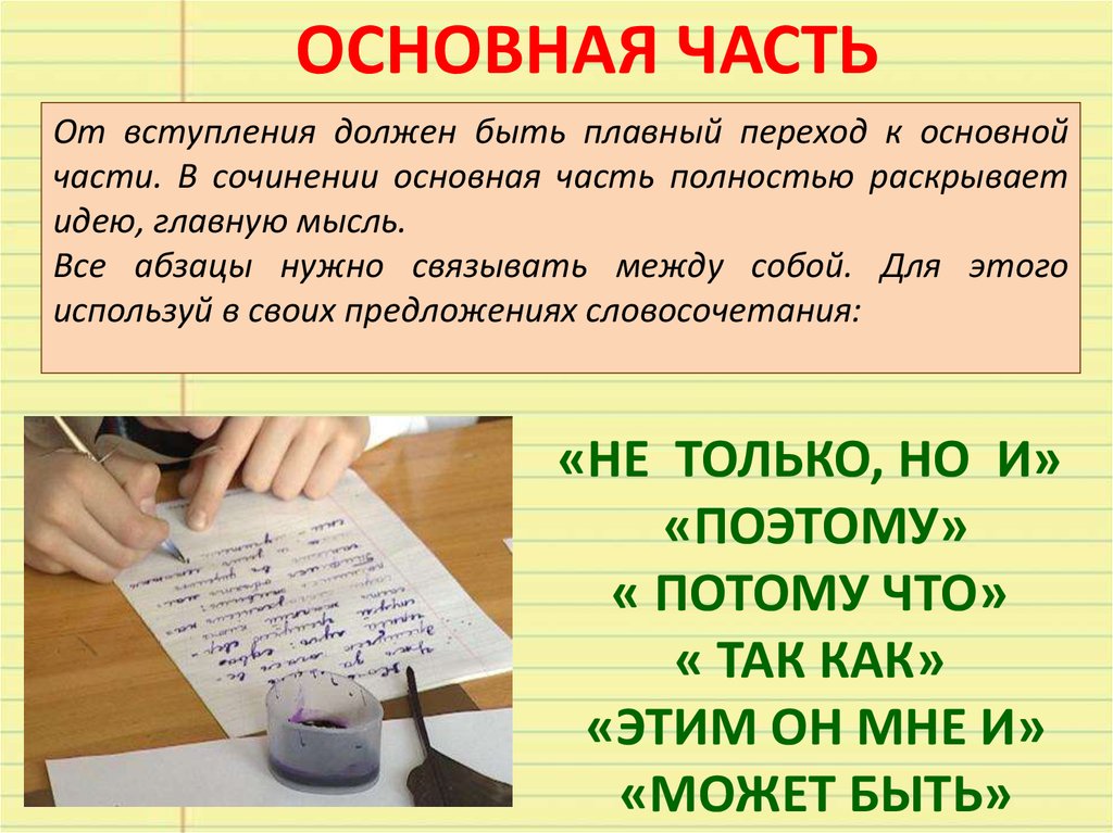 Части сочинения. Основная часть сочинения. Основные части сочинения. Как писать основную часть сочинения.