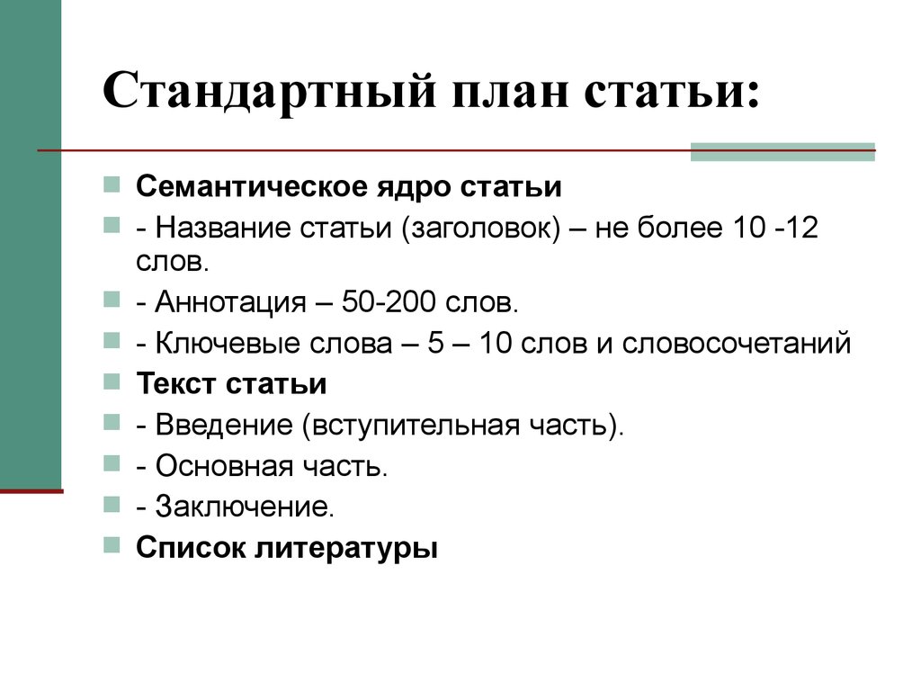 Алгоритм написания статьи образец