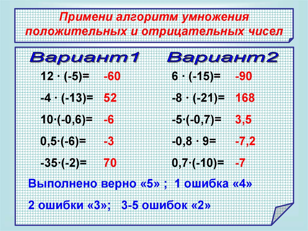 Проект умножение и деление положительных и отрицательных чисел