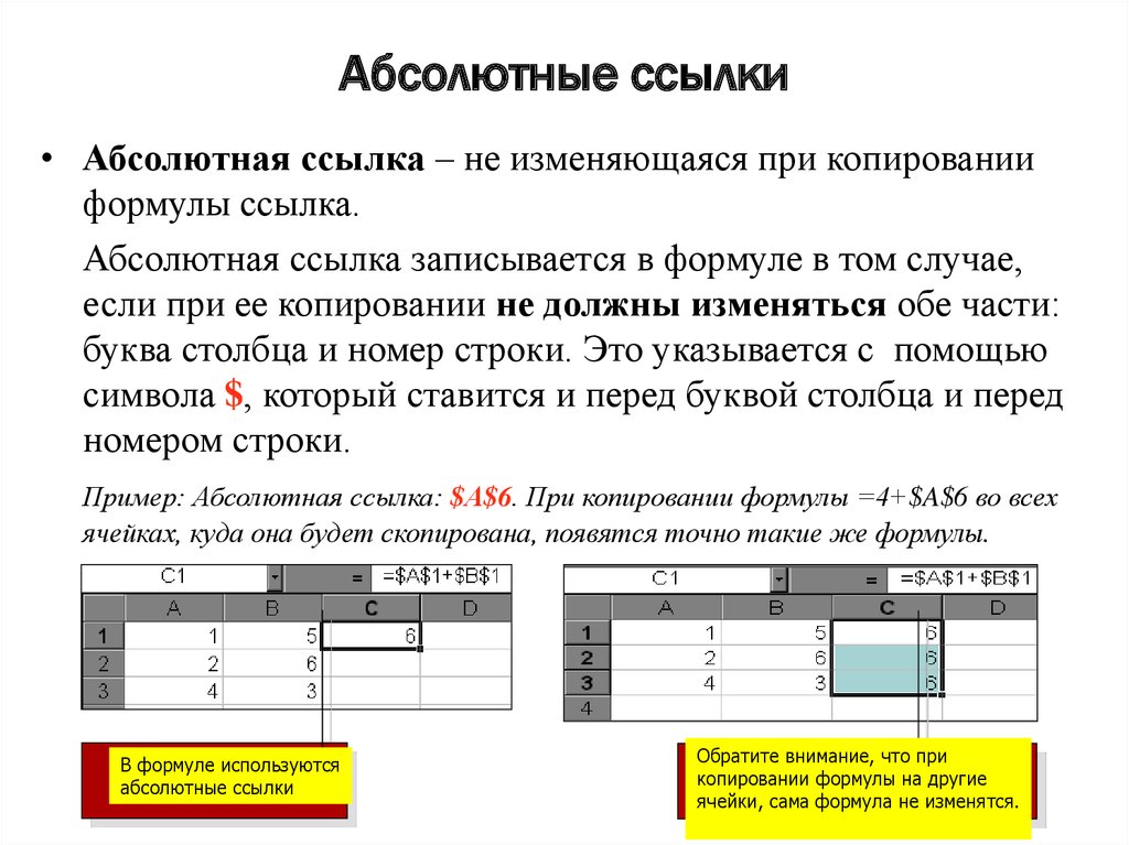 Абсолютные ссылки в таблицах