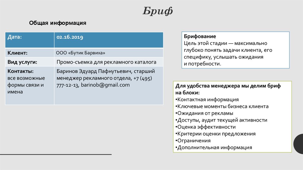 Что такое бриф проекта