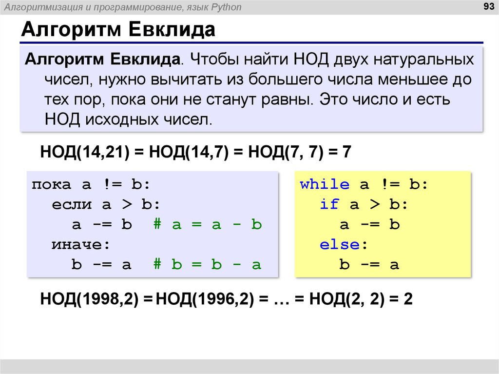 Пайтон вычисление числа. Алгоритм Евклида НОД Python. Алгоритм нахождения НОД питон. Алгоритм Евклида питон. Питон программа алгоритм Евклида.