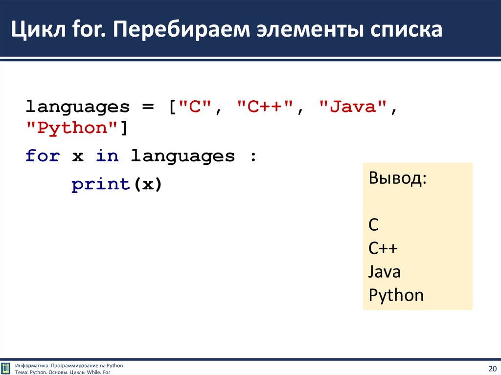 Цикл фор питон презентация