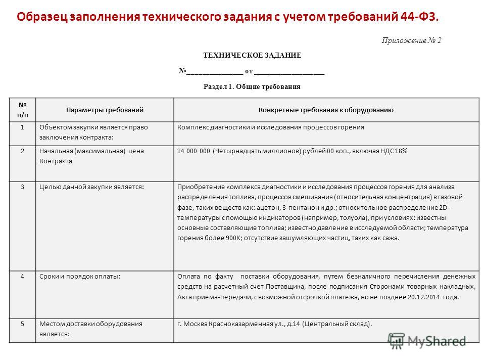 Образец договор на разработку технического задания