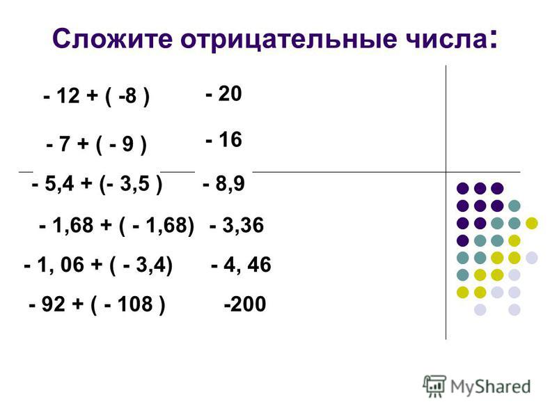 При сложении отрицательного и положительного числа получается