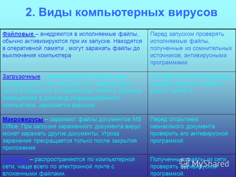 Виды компьютерных вирусов реферат