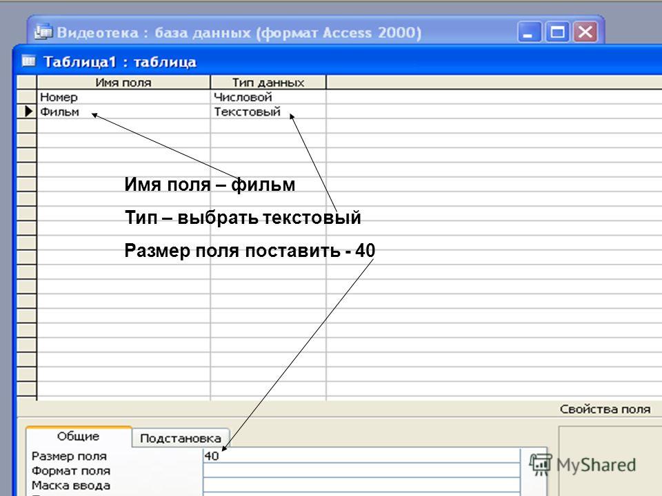 Типы полей таблицы базы данных