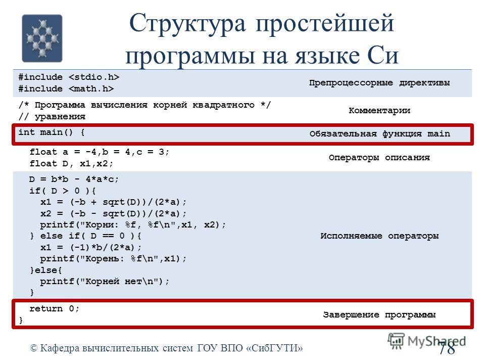 Образец программы на си