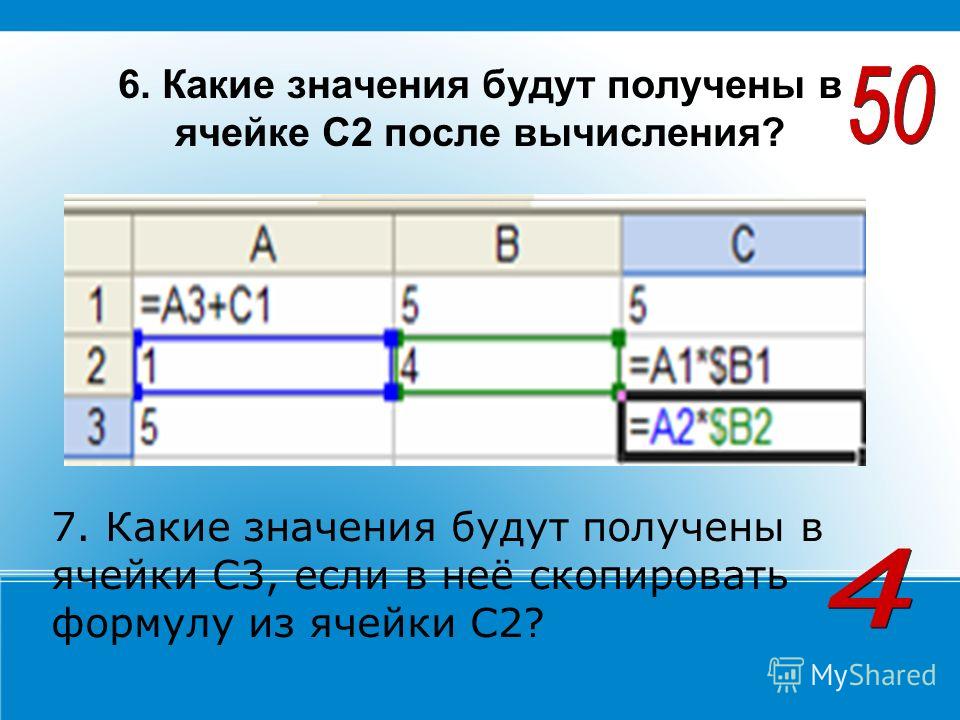 Какое число появится в ячейке c2 после ввода формул изображенных на рисунке