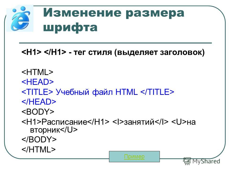 Html код размер шрифта