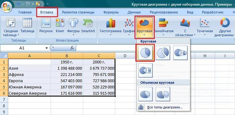 Как построить круговую диаграмма в excel