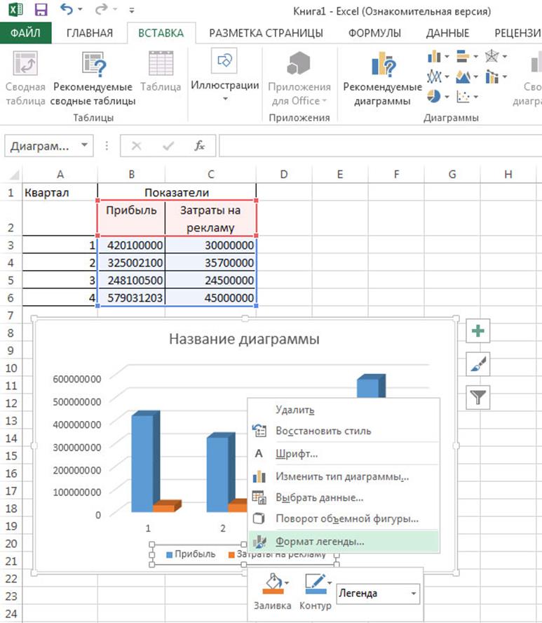 Как сделать диаграмму с легендой в эксель
