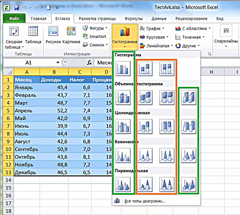 Как в excel построить диаграмму в excel по данным таблицы в процентах