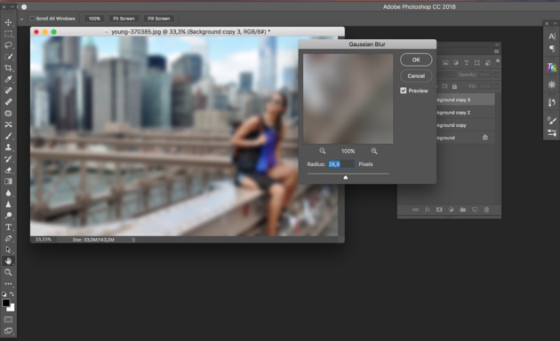 Как в Фотошопе размыть фон