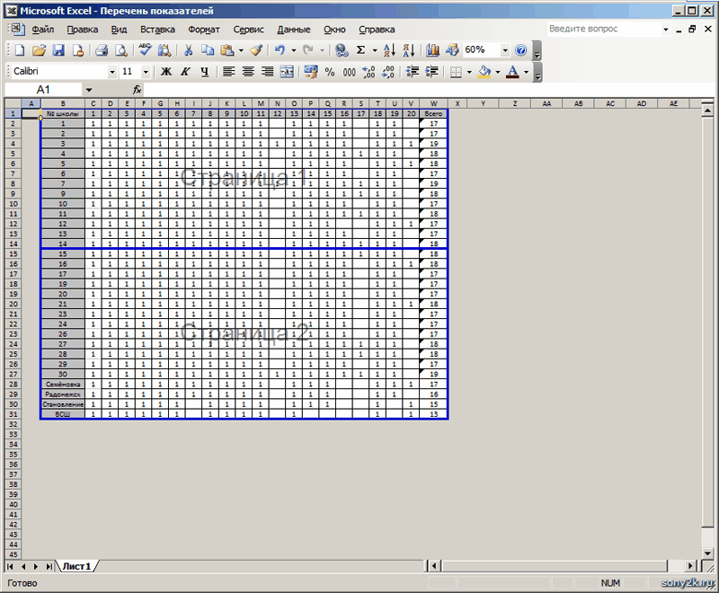 Excel область