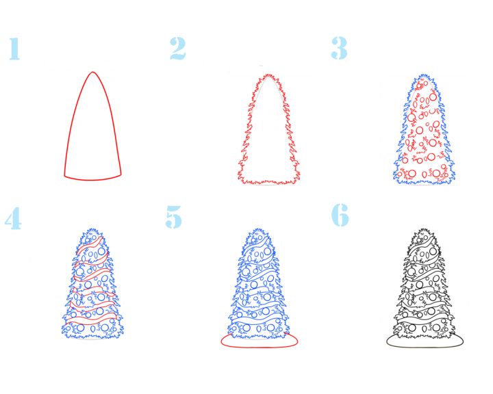 Как рисовать елку поэтапно
