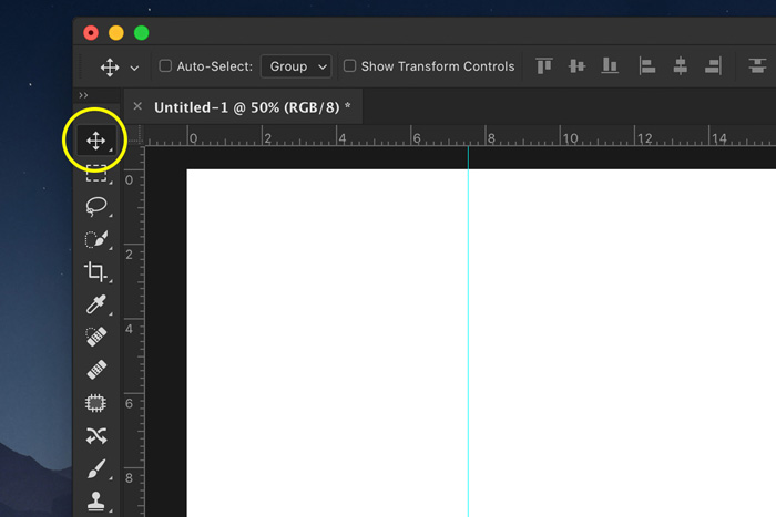 A screenshot showing how to add a Photoshop guide 