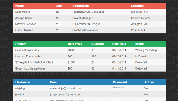 Demo Image: CSS Responsive Table Layout
