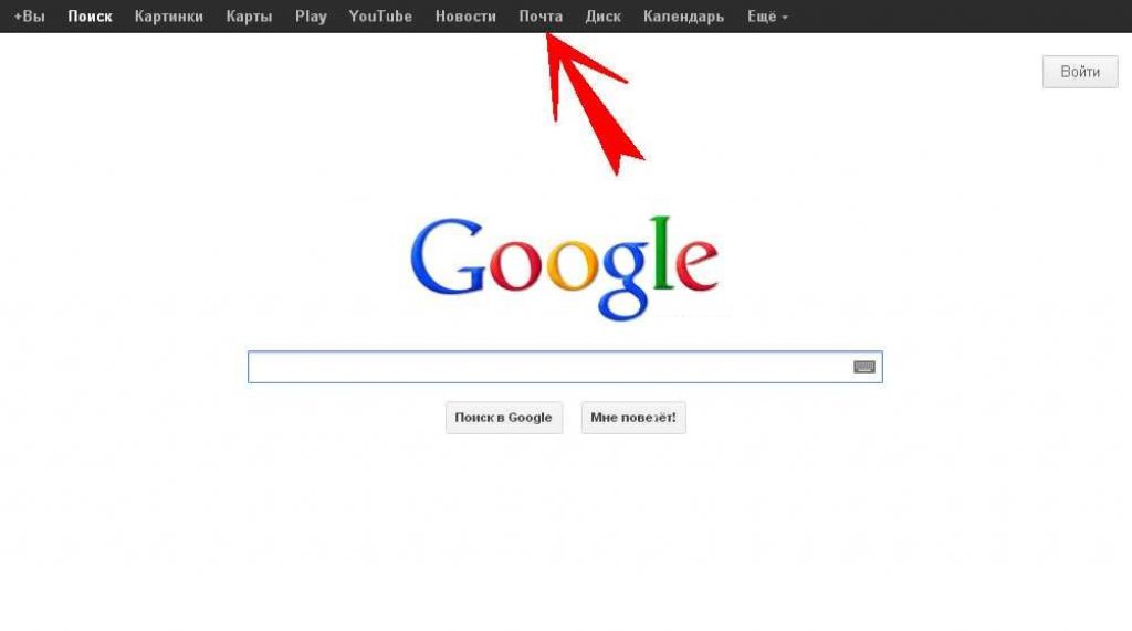 Кнопка "Почта" в системе Гугл