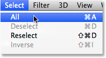 Choosing the Select All command from the Menu Bar.
