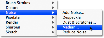 Selecting the Median filter in Photoshop.