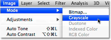 Converting the image to the Grayscale color mode in Photoshop.