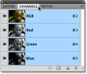 The Channels panel in Photoshop CS4.