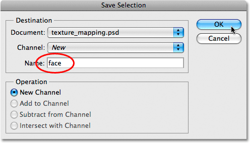 Saving a selection in Photoshop.