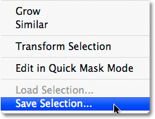 The Save Selection command in Photoshop.
