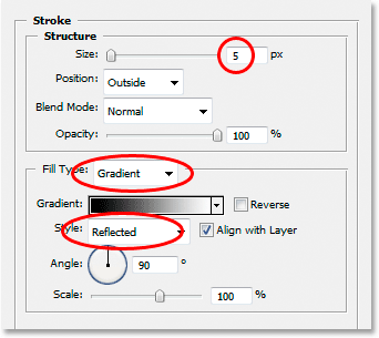 Change the Stroke layer style options.