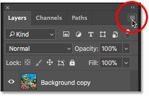 Clicking the menu icon in the Layers panel