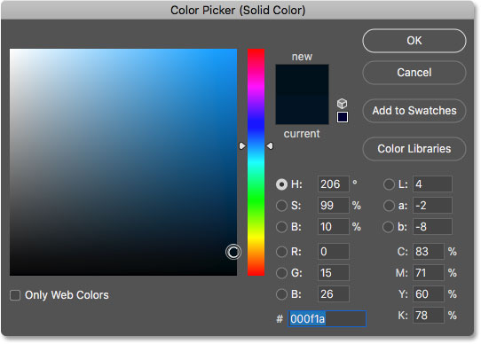 Choosing a darker shade of the sampled blue color in the Color Picker