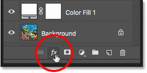 Clicking the Layer Styles icon in the Layers panel in Photoshop
