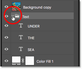 The Type layers are now inside a layer group in Photoshop