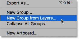 Choosing New Group from Layers in the Layers panel menu