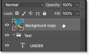 Selecting the Background copy layer at the top of the Layers panel