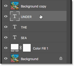 Selecting the first Type layer in the Layers panel