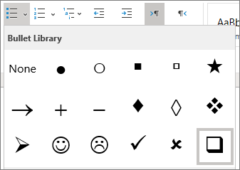 Choose the checkbox symbol in the bullet library