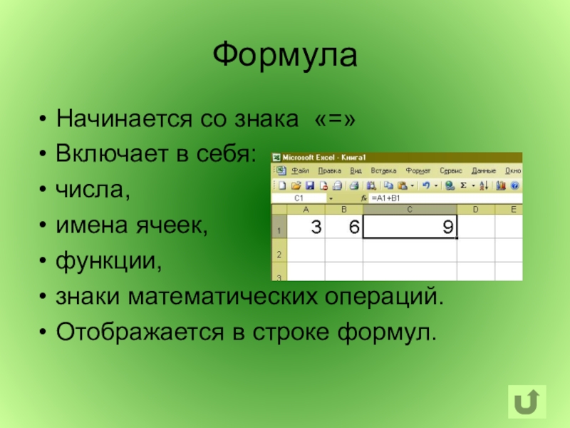 Тест по теме excel. Формула - начинается со знака…. Строка формул. Формула в электронных таблицах начинается со знака. Ячейка электронной таблицы определяется.