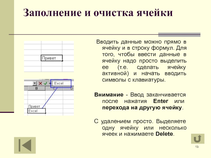 Какое значение может принимать ячейка в эксель