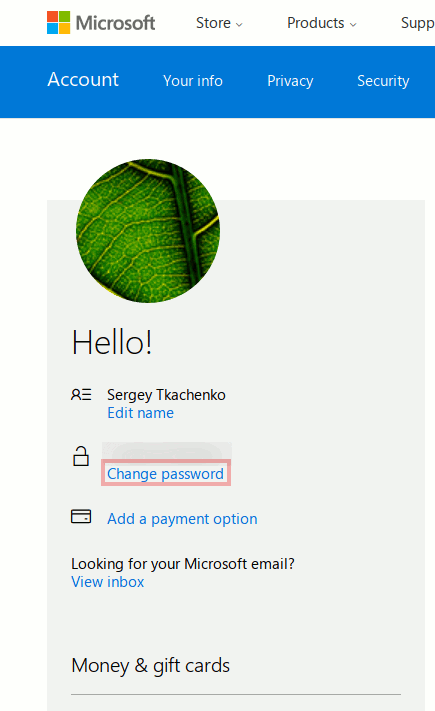 Change Microsoft Account Password Data
