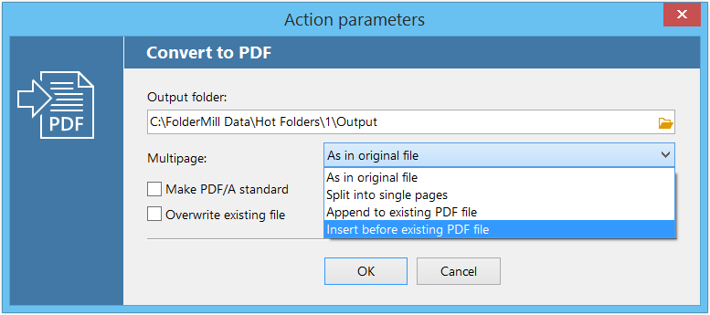 Соединение PDF с FolderMill — добавление новых файлов до или после существующего документа